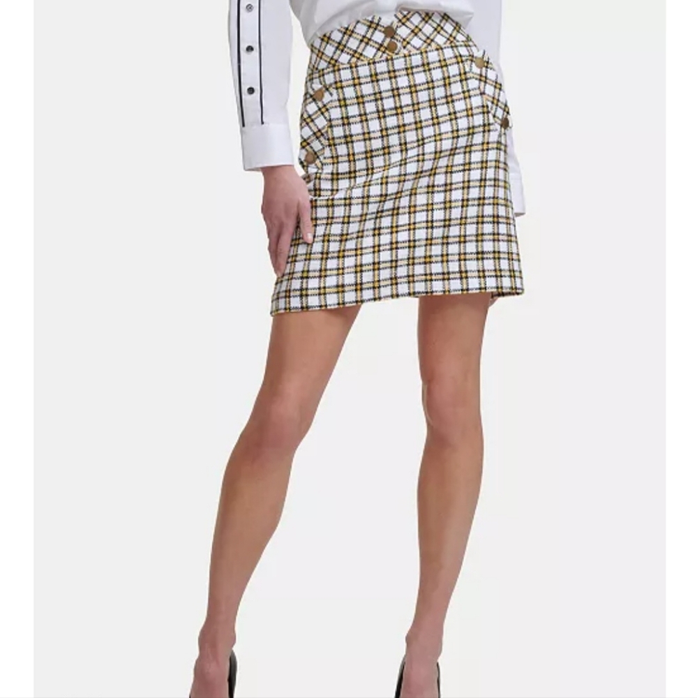 Karl Lagerfeld Tweed Plaid Mini Skirt with Banded Waist